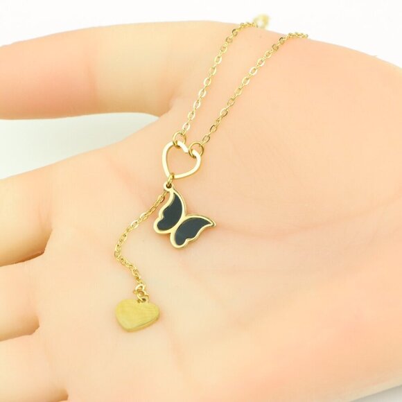 "Yellow Heart Pendant Necklace with Dangle Charm – Chic & Stylish Look, XPNL0365 - Picture 7 of 14